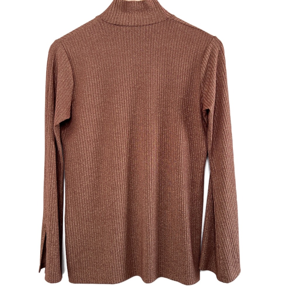 HATCH New Ribbed Mock Neck Metallic Long Sleeve Top Shirt Bronze Women's Size L - Picture 5 of 8